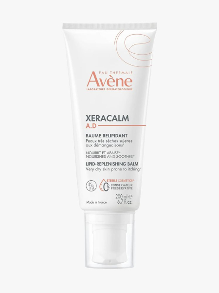 Avène XeraCalm A.D Lipid-Replenishing Balm white tube on light gray background